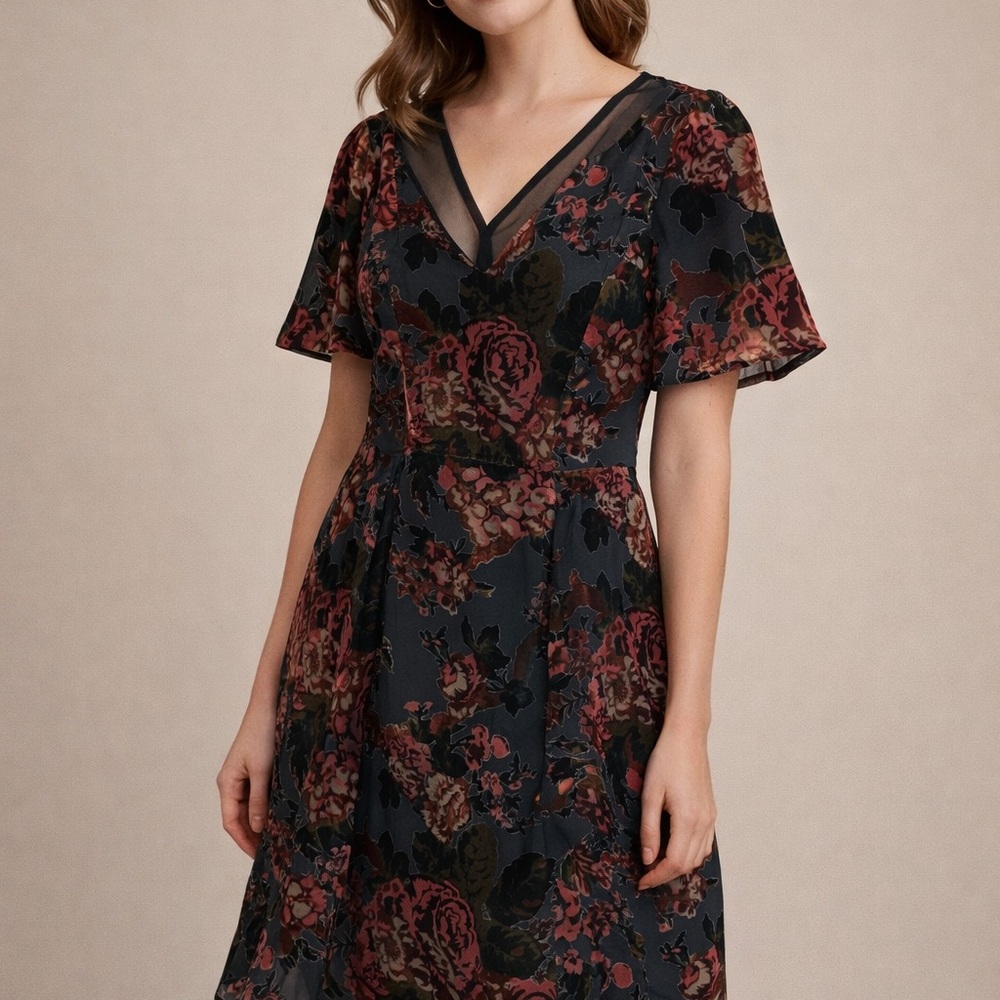 Kut from the Kloth Dark Floral Midi Dress